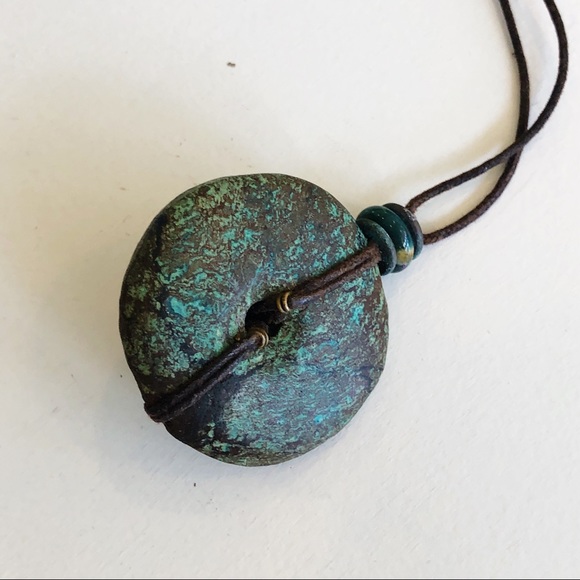 turquoise & brown adjustable circle necklace - Picture 5 of 6